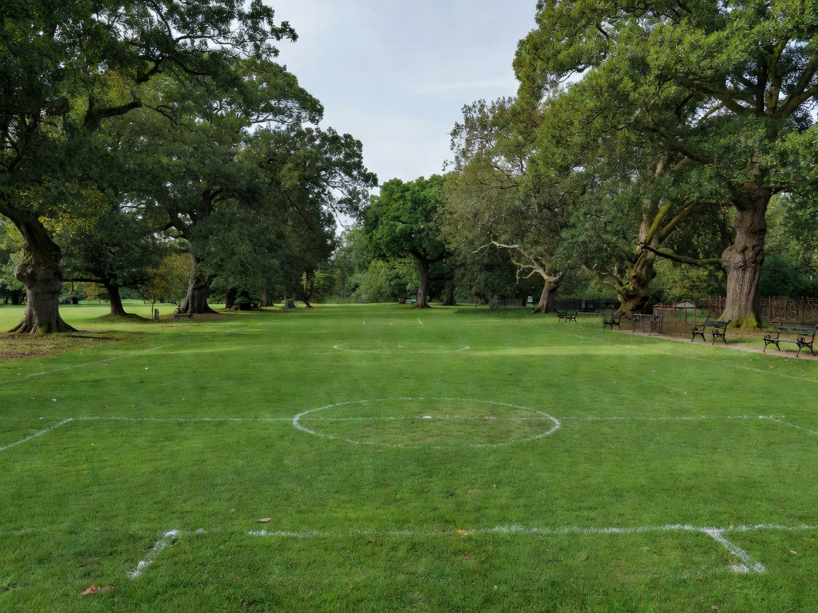 Open field in a historic London park with mature trees around its edges